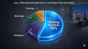 A 3D pie chart showing that walking surfaces cause 55 percent of slip and fall incidents.