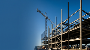 clean, professional, high-end architectural photograph of a modern commercial construction site