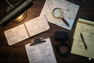 Truck accident evidence including an electronic logging device, driver logbook, and inspection records