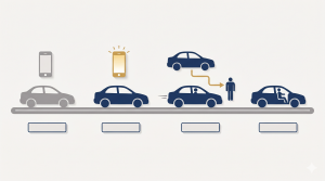 Illustration of the rideshare insurance coverage phases based on driver app status